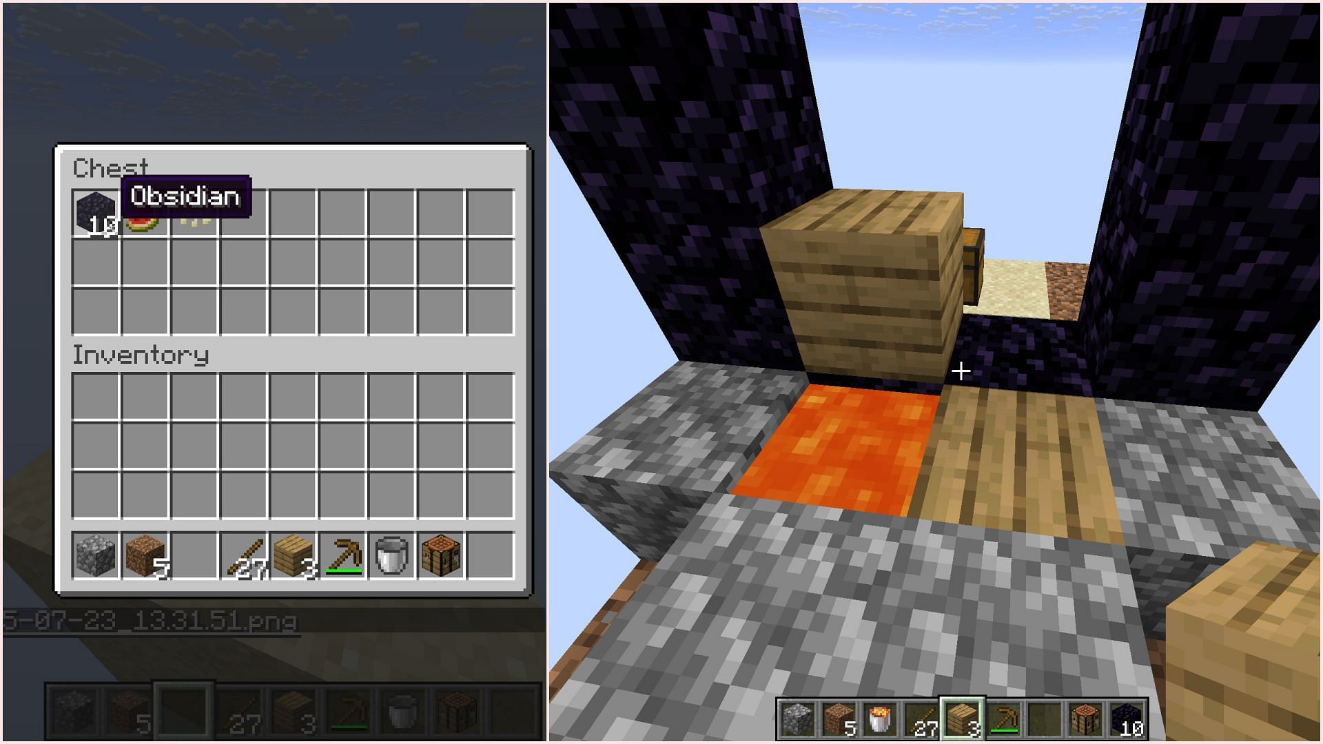 Build a nether portal and light it (Image via Sportskeeda Gaming || Mojang Studios)